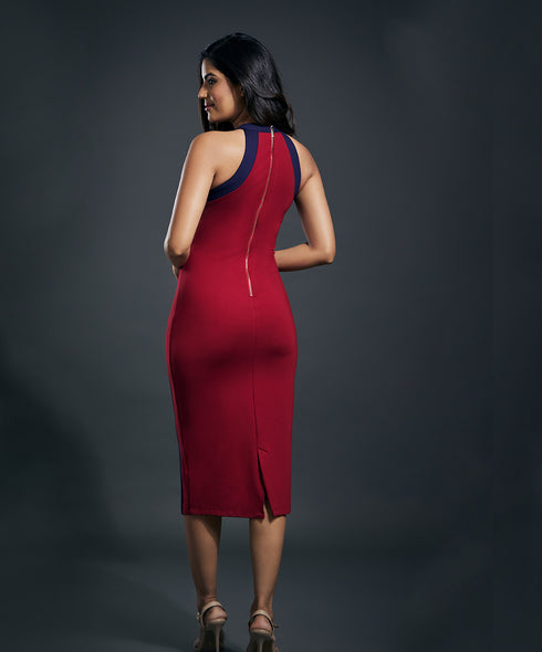 Halter Neck Paneled Ponte Bodycon Dress
